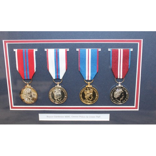 52 - Framed Royce Gardener MBE Gwent Police & Crime Sqd 37cm x 29cm - All medals are reproduction medals
... 