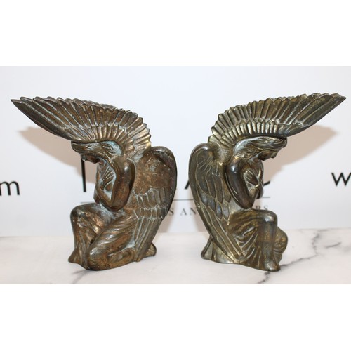 24 - Pair Of Bronze Angel Book Ends Height-16cm