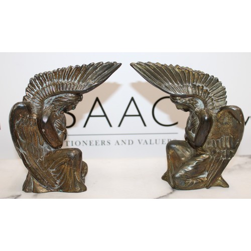 24 - Pair Of Bronze Angel Book Ends Height-16cm