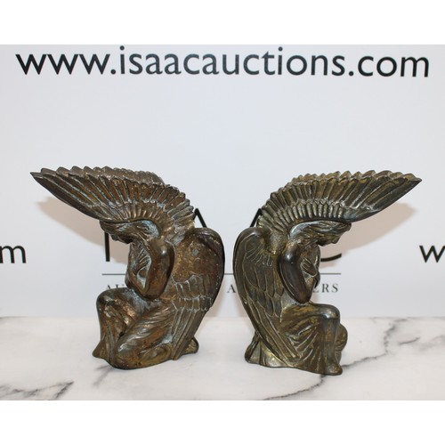 24 - Pair Of Bronze Angel Book Ends Height-16cm