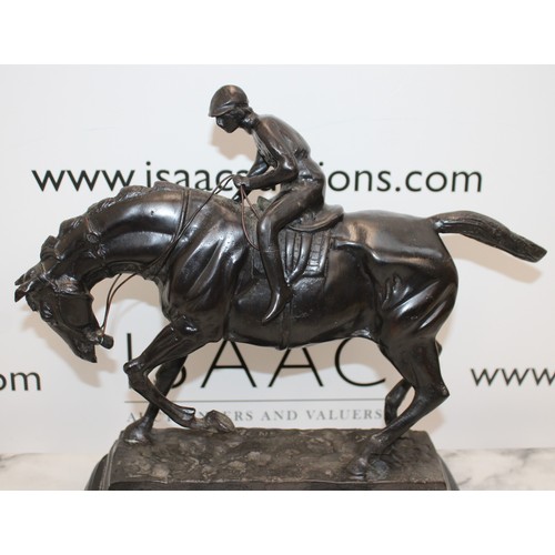 26 - Bronze Horse & Jockey Inscribed 'Mene' On Marble Plinth Lengh Of Plinth 28cm