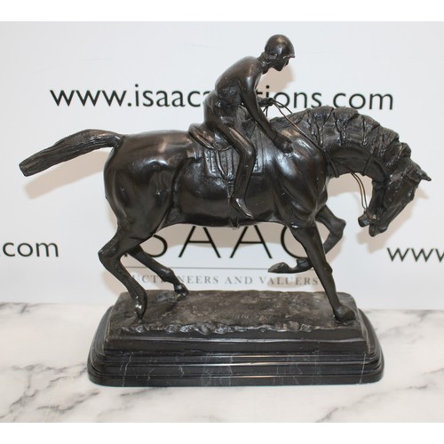 26 - Bronze Horse & Jockey Inscribed 'Mene' On Marble Plinth Lengh Of Plinth 28cm