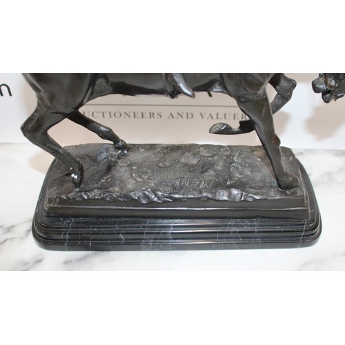 26 - Bronze Horse & Jockey Inscribed 'Mene' On Marble Plinth Lengh Of Plinth 28cm