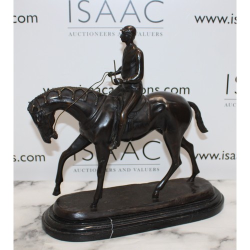 28 - Bronze Horse and Jockey on Marble Plinth - Bonheur Length Of Plinth 40cm