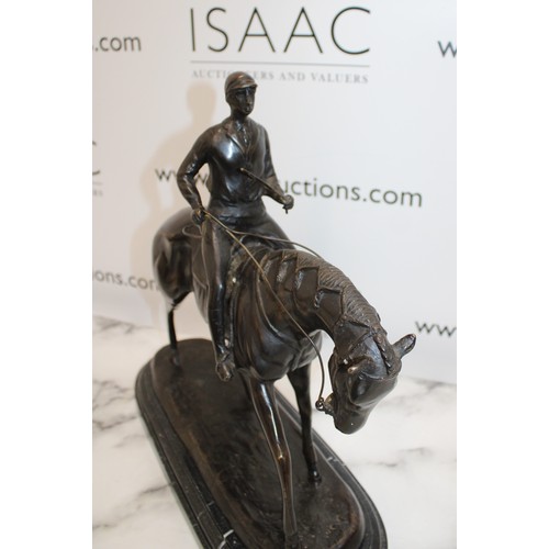 28 - Bronze Horse and Jockey on Marble Plinth - Bonheur Length Of Plinth 40cm