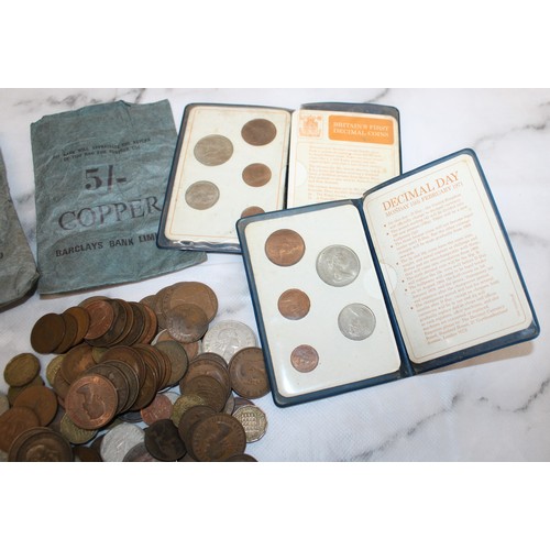 344 - Quantity Of Mixed Coinage/ Barclays Paper Bank Bags/ 2 x Decimal Coin Packs