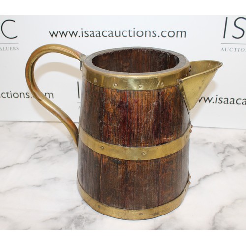 82 - A Collectable English Antique Wooden/Brass Jug H:30cm