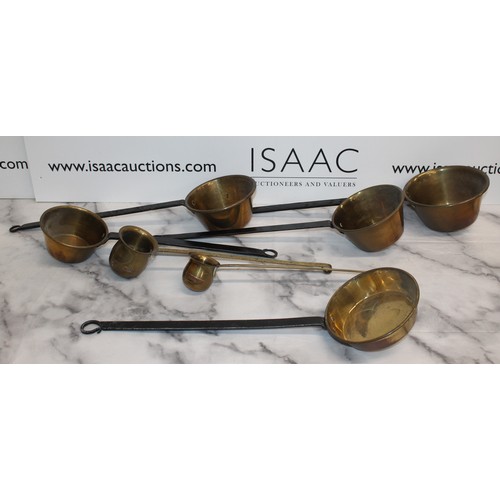 39 - Brass & Copper Large Ladles And Spoons Including A Rum And Brandy Spoon
Largest 55cm