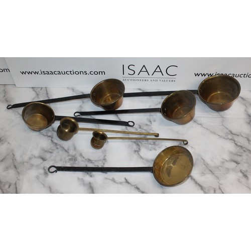 39 - Brass & Copper Large Ladles And Spoons Including A Rum And Brandy Spoon
Largest 55cm