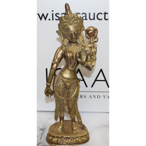 40 - A Pair Of Vintage Collectable Brass Goddess Tara Standing Statues H:30cm