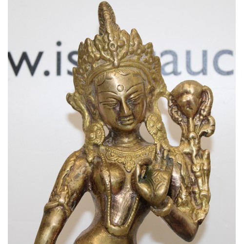 40 - A Pair Of Vintage Collectable Brass Goddess Tara Standing Statues H:30cm