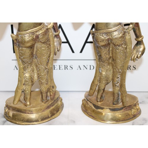 40 - A Pair Of Vintage Collectable Brass Goddess Tara Standing Statues H:30cm