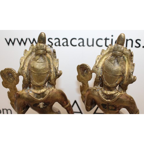 40 - A Pair Of Vintage Collectable Brass Goddess Tara Standing Statues H:30cm