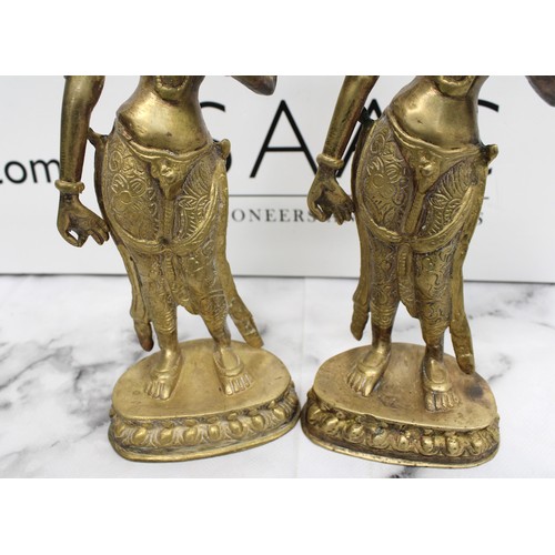 40 - A Pair Of Vintage Collectable Brass Goddess Tara Standing Statues H:30cm