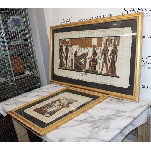 300 - Two Framed Pictures Made From Papyrus Plants Grown In Egypt . A Handcrafted Product Decorative Ancie... 