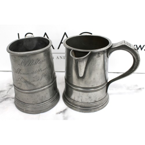 269 - 2 x Vintage Collectable Pewter Tankards H:15.5cm