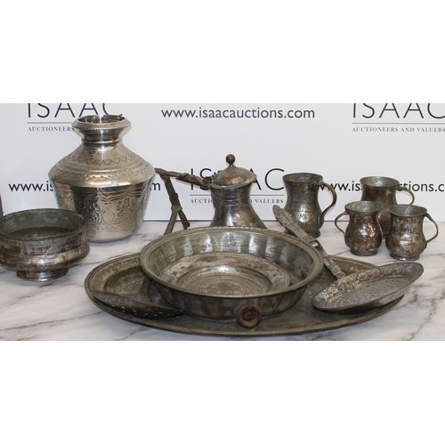 254 - A Selection Of Metal Items Including Tankards, Platter, Jugs And Other Items - ~All possibly Turkish... 