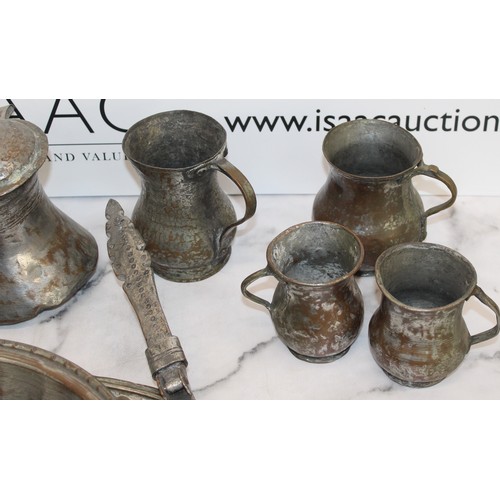 254 - A Selection Of Metal Items Including Tankards, Platter, Jugs And Other Items - ~All possibly Turkish... 