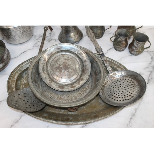 254 - A Selection Of Metal Items Including Tankards, Platter, Jugs And Other Items - ~All possibly Turkish... 