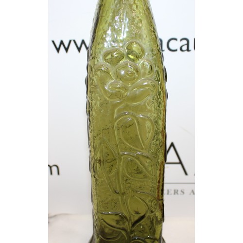 220 - One Vintage Decorative Green Glass Flower Patterned Bottle With Stopper,One Vintage Decorative Amber... 