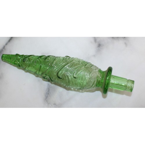 221 - Vintage Decorative 3 x Glass Bottles Inc-Green Wave Genie Bottle, Teal Grape Vine Genie Bottle & Amb... 