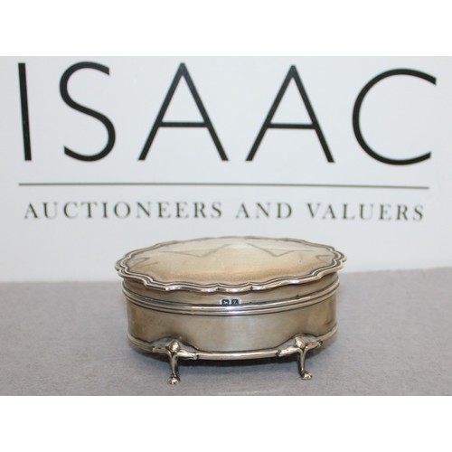 573 - Antique Silver Hallmarked Oval Trinket/Jewellery Box