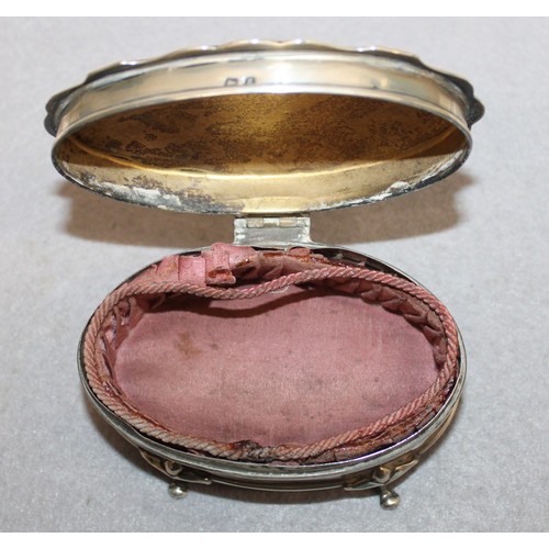 573 - Antique Silver Hallmarked Oval Trinket/Jewellery Box