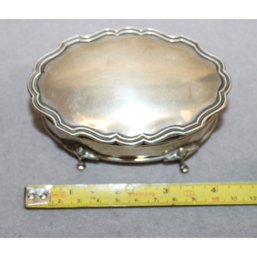 573 - Antique Silver Hallmarked Oval Trinket/Jewellery Box