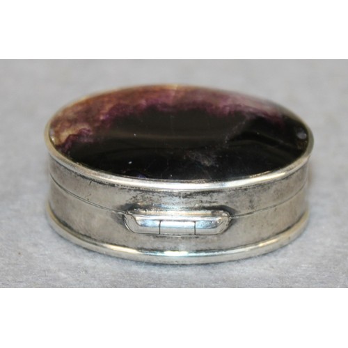 581 - Silver Hallmarked 925 Pill Pot With Blue John Stone Top