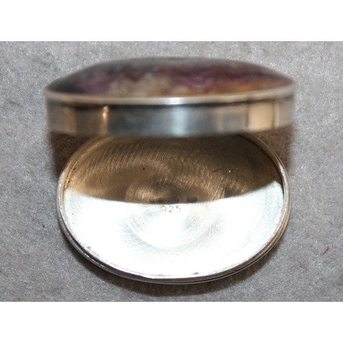 581 - Silver Hallmarked 925 Pill Pot With Blue John Stone Top