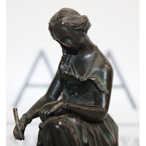 33 - A Collectable Statue Of A Bronzed Lady Writing H:15cm