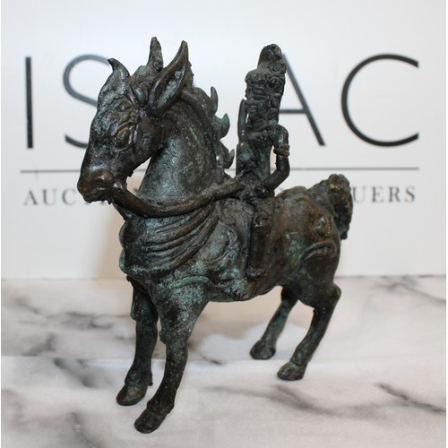 19 - A Collectable Bronzed Warrior On Horseback H:13.5cm