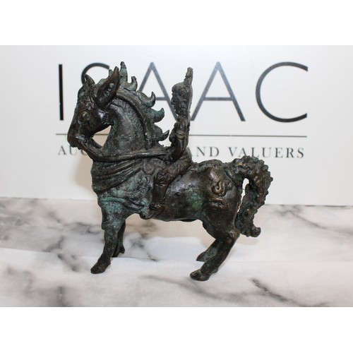 19 - A Collectable Bronzed Warrior On Horseback H:13.5cm