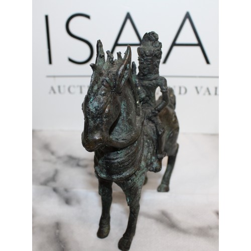 19 - A Collectable Bronzed Warrior On Horseback H:13.5cm