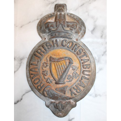 115 - Large Cast Metal Royal Irish Constabulary Plaque - 37cm Tall