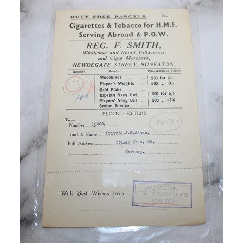 552 - 5 Original Receipts from Duty Free Parcels sent to Registered Prisoners of War