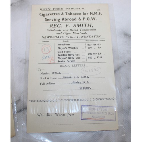 552 - 5 Original Receipts from Duty Free Parcels sent to Registered Prisoners of War