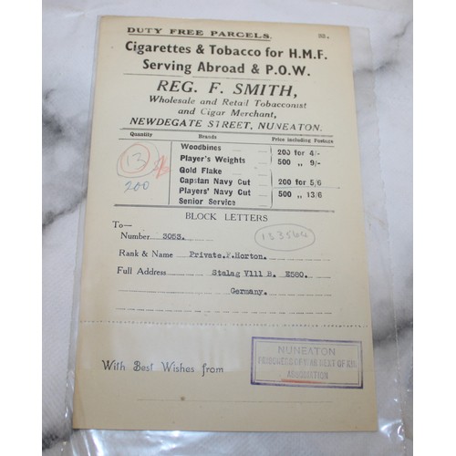 552 - 5 Original Receipts from Duty Free Parcels sent to Registered Prisoners of War