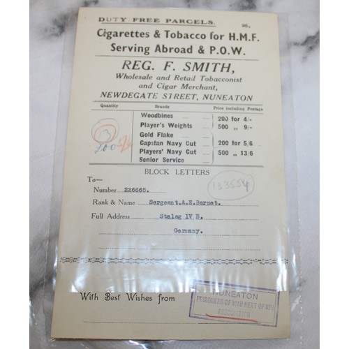 552 - 5 Original Receipts from Duty Free Parcels sent to Registered Prisoners of War