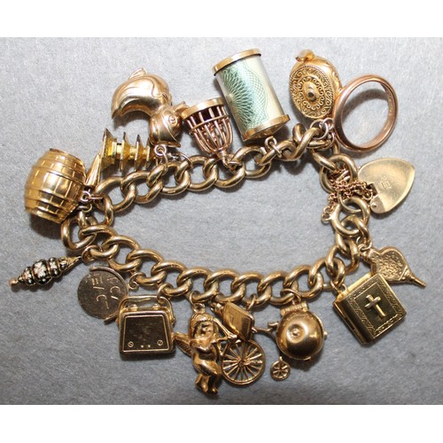 619 - Stamped 375 Gold Charm Bracelet With 375 /14K Charms Total Weight 60.74g