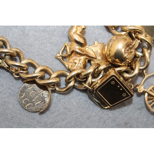 619 - Stamped 375 Gold Charm Bracelet With 375 /14K Charms Total Weight 60.74g