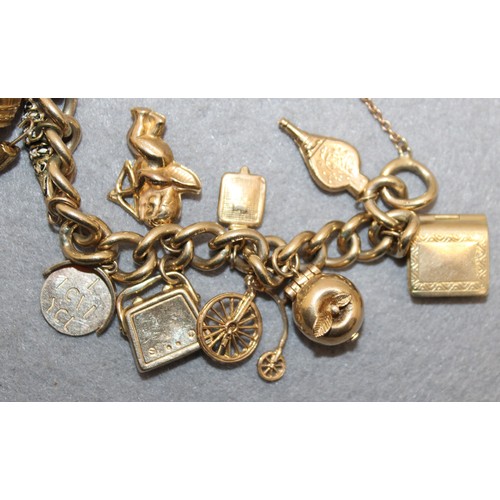 619 - Stamped 375 Gold Charm Bracelet With 375 /14K Charms Total Weight 60.74g