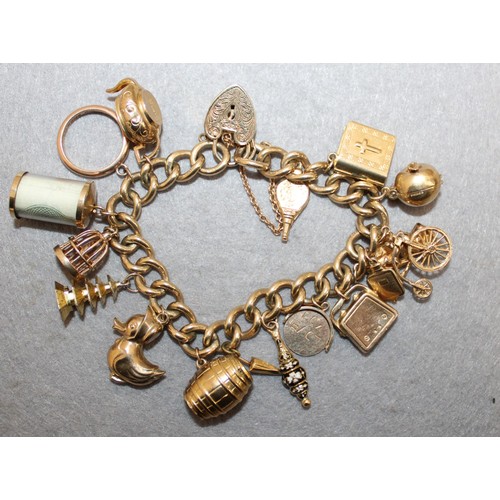 619 - Stamped 375 Gold Charm Bracelet With 375 /14K Charms Total Weight 60.74g