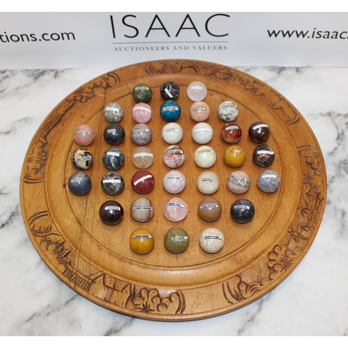 120 - Solitaire Game 47.5cm x49cm Including 37 Individual Semi Precious Stones On Wooden Board
Each stone ... 