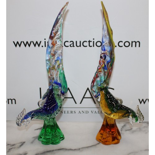 222 - Two Murano Glass Pheasants Slight Damage To One Tail As Shown In Pictures Height 34.5cm COLLECTION O... 