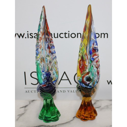 222 - Two Murano Glass Pheasants Slight Damage To One Tail As Shown In Pictures Height 34.5cm COLLECTION O... 