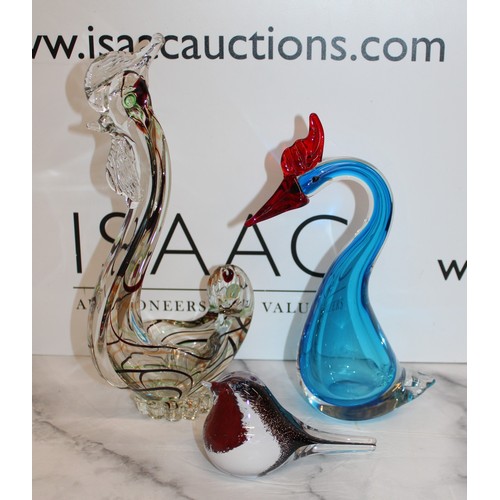 225 - 3 x Murano Style Etc Glass Birds Tallest 28cm 
Collection Only