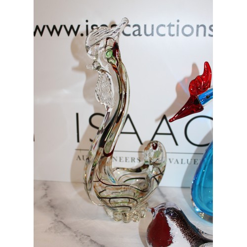 225 - 3 x Murano Style Etc Glass Birds Tallest 28cm 
Collection Only