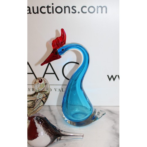 225 - 3 x Murano Style Etc Glass Birds Tallest 28cm 
Collection Only