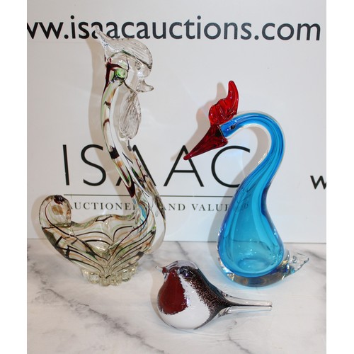 225 - 3 x Murano Style Etc Glass Birds Tallest 28cm 
Collection Only